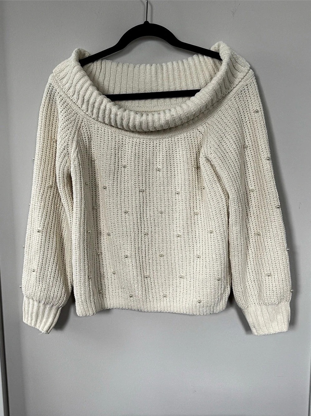 Derek Heart Ivory Pearl Off-Shoulder Chenille Sweater Size Large
